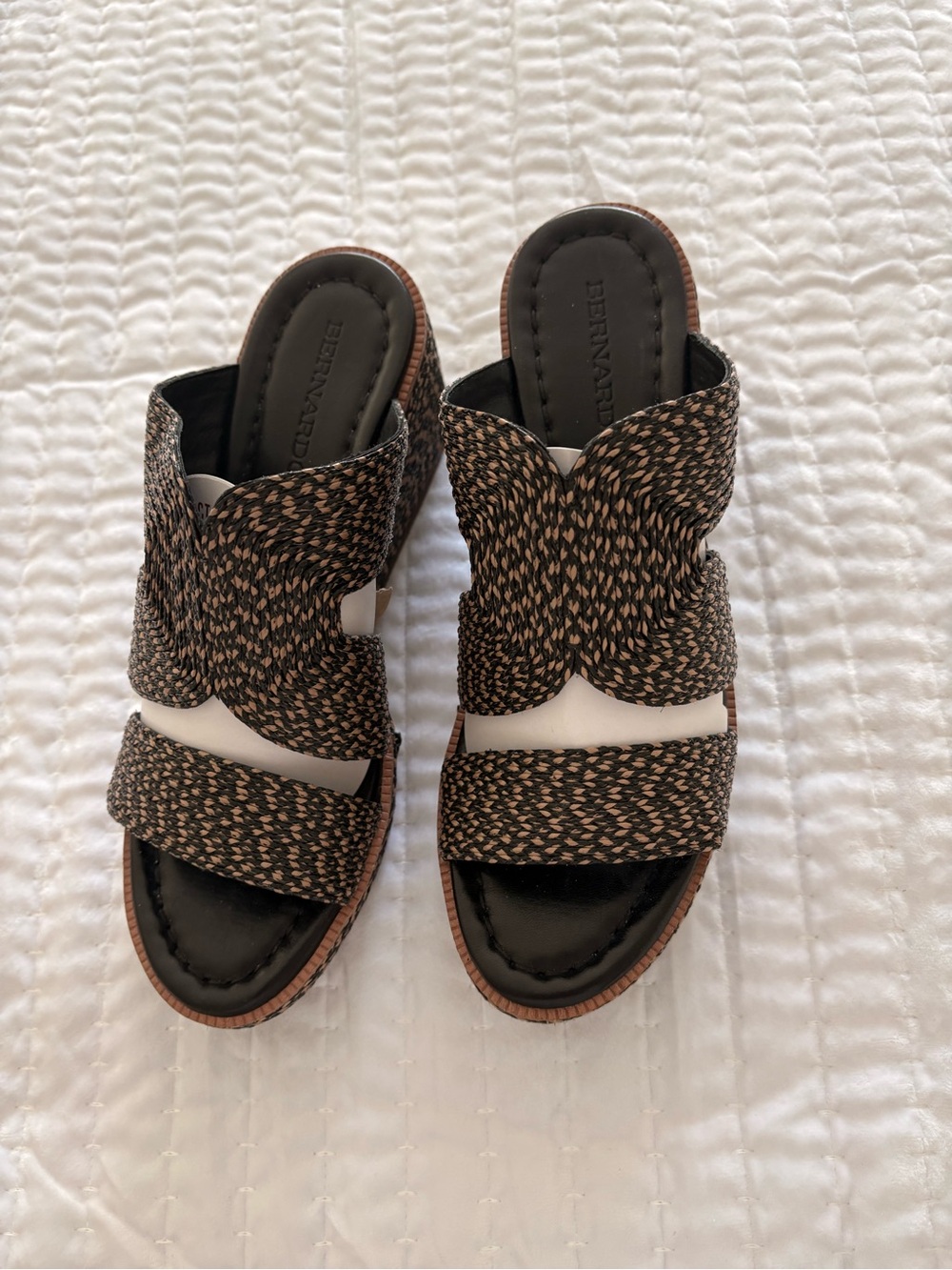 Bernardo Black and Tan Woven Slide Mules
